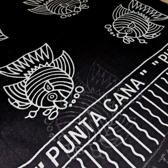 PUNTA CANA B&W WRAP with FISH MOTIF from DOMINICAN REPUBLIC--PERFECT BEACH VIBE - Picture 5 of 14